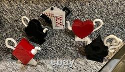 Collectible Unusual Ceramic Miniature 5 Tea Potsplaying Cards Set Rare