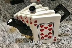 Collectible Unusual Ceramic Miniature 5 Tea Potsplaying Cards Set Rare