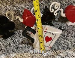 Collectible Unusual Ceramic Miniature 5 Tea Potsplaying Cards Set Rare