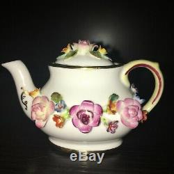 Complete Coalport Wedgwood Encrusted Flowers Bone china Miniature Toy Tea Set