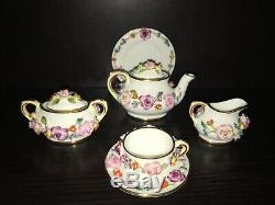 Complete Coalport Wedgwood Encrusted Flowers Bone china Miniature Toy Tea Set