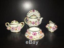 Complete Coalport Wedgwood Encrusted Flowers Bone china Miniature Toy Tea Set