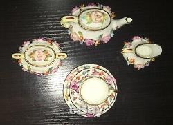 Complete Coalport Wedgwood Encrusted Flowers Bone china Miniature Toy Tea Set