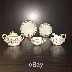 Complete Coalport Wedgwood Encrusted Flowers Bone china Miniature Toy Tea Set