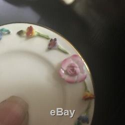 Complete Coalport Wedgwood Encrusted Flowers Bone china Miniature Toy Tea Set