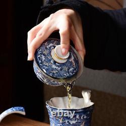 Complete Tea Set Pure Silver Tea Pot With Handle Porcelain Gaiwan Matching Cup