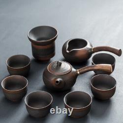 Complete Tea Set Purple Pottery Kungfu Tea Set Pot With Wood Handle Cup Gaiwan