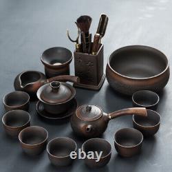 Complete Tea Set Purple Pottery Kungfu Tea Set Pot With Wood Handle Cup Gaiwan