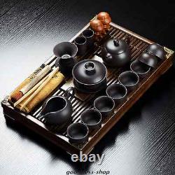 Complete yixing tea set with tea tray solid wood tea table zisha tea pot teacups