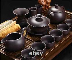 Complete yixing tea set with tea tray solid wood tea table zisha tea pot teacups