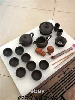 Complete yixing tea set with tea tray solid wood tea table zisha tea pot teacups