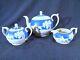 Copeland Spode Tea Set Fox Hunting Scenes On Blue & White Jasperware Minty
