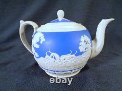 Copeland Spode Tea Set Fox Hunting Scenes on Blue & White Jasperware Minty