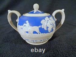 Copeland Spode Tea Set Fox Hunting Scenes on Blue & White Jasperware Minty