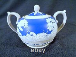 Copeland Spode Tea Set Fox Hunting Scenes on Blue & White Jasperware Minty