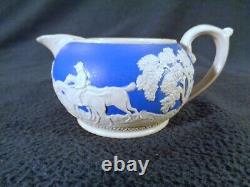 Copeland Spode Tea Set Fox Hunting Scenes on Blue & White Jasperware Minty