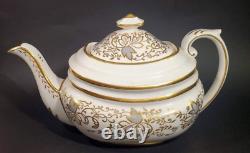 Copelands Grosvenor English Teapot # 9694 Hand Painted Gilt w Gray Leaves