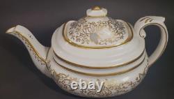 Copelands Grosvenor English Teapot # 9694 Hand Painted Gilt w Gray Leaves
