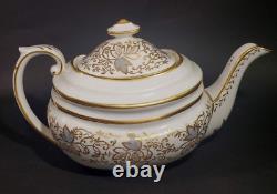 Copelands Grosvenor English Teapot # 9694 Hand Painted Gilt w Gray Leaves