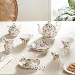 Cottege Tea Pot Ceramic Set Gift Tea Set Special Floral Traditional 11-Piece