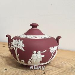 Crimson Wedgewood Jasperware Set Tea Pot Creamer Sugar Bowl Tooth Pick Holder