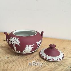 Crimson Wedgewood Jasperware Set Tea Pot Creamer Sugar Bowl Tooth Pick Holder