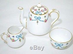 Crown Staffordshire England Blue Bow Teapot Creamer Sugar Bowl Set