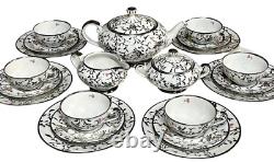 Czech Bohemia Art Nouveau Sterling Silver Overlay 23 Pcs Complete Tea Set for 6