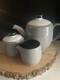 Denby Langley Jet Gray White 5 Piece Tea Pot Set Creamer Sugar W Lids New