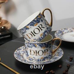 DIOR Bone China Tea Set One Teapot, Two Cups, Saucers & Spoons/Gold Accents