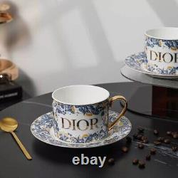 DIOR Bone China Tea Set One Teapot, Two Cups, Saucers & Spoons/Gold Accents