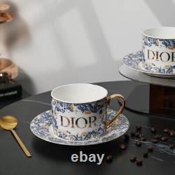 DIOR Bone China Tea Set One Teapot, Two Cups, Saucers & Spoons/Gold Accents