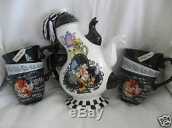 Disney Parks Alice In Wonderland Triple Tea Pot Set 1 Teapot+ 2 Cups New