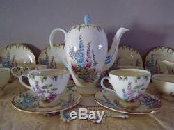 Deco English Coffee/Tea Set/6 FOLEY China2182 HOLLYHOCKPot/TeapotTeacupSug&C