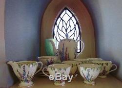 Deco English Coffee/Tea Set/6 FOLEY China2182 HOLLYHOCKPot/TeapotTeacupSug&C