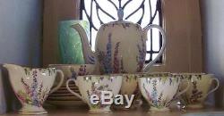 Deco English Coffee/Tea Set/6 FOLEY China2182 HOLLYHOCKPot/TeapotTeacupSug&C