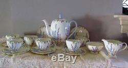 Deco English Coffee/Tea Set/6 FOLEY China2182 HOLLYHOCKPot/TeapotTeacupSug&C