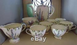 Deco English Coffee/Tea Set/6 FOLEY China2182 HOLLYHOCKPot/TeapotTeacupSug&C