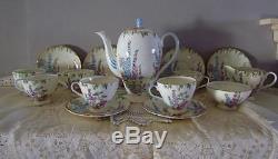 Deco English Coffee/Tea Set/6 FOLEY China2182 HOLLYHOCKPot/TeapotTeacupSug&C