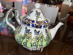 Decorative Cloisonné STYLE Fancy Porcelain Full Size Tea Pot Butterfly Foliage