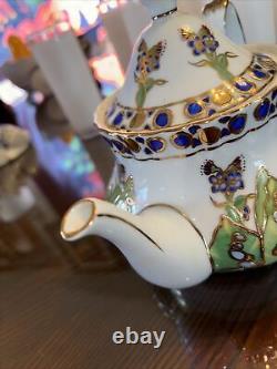 Decorative Cloisonné STYLE Fancy Porcelain Full Size Tea Pot Butterfly Foliage