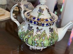 Decorative Cloisonné STYLE Fancy Porcelain Full Size Tea Pot Butterfly Foliage