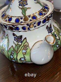 Decorative Cloisonné STYLE Fancy Porcelain Full Size Tea Pot Butterfly Foliage