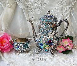 Decorative Teapot, Rhinestone Teapot, Artistic Teapot and Creamer, OOAK Teapot