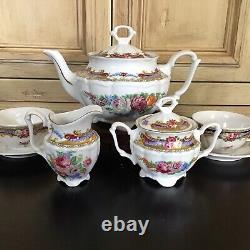 Depos Porcelain T. Limoges Tea For Two Set Tea Pot Cabbage Roses Cottagecore