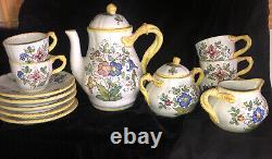 Deruta Tea set, tea/coffee pot, 5 cups/saucers, sugar, creamer, VTG Italian Made