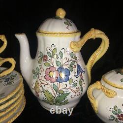 Deruta Tea set, tea/coffee pot, 5 cups/saucers, sugar, creamer, VTG Italian Made