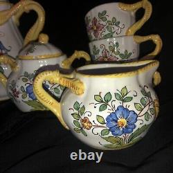 Deruta Tea set, tea/coffee pot, 5 cups/saucers, sugar, creamer, VTG Italian Made