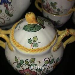 Deruta Tea set, tea/coffee pot, 5 cups/saucers, sugar, creamer, VTG Italian Made