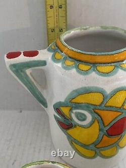 Desimone Hand Painted Italian Pottery Coffee Tea Pot Sugar Creamer Fish MCM